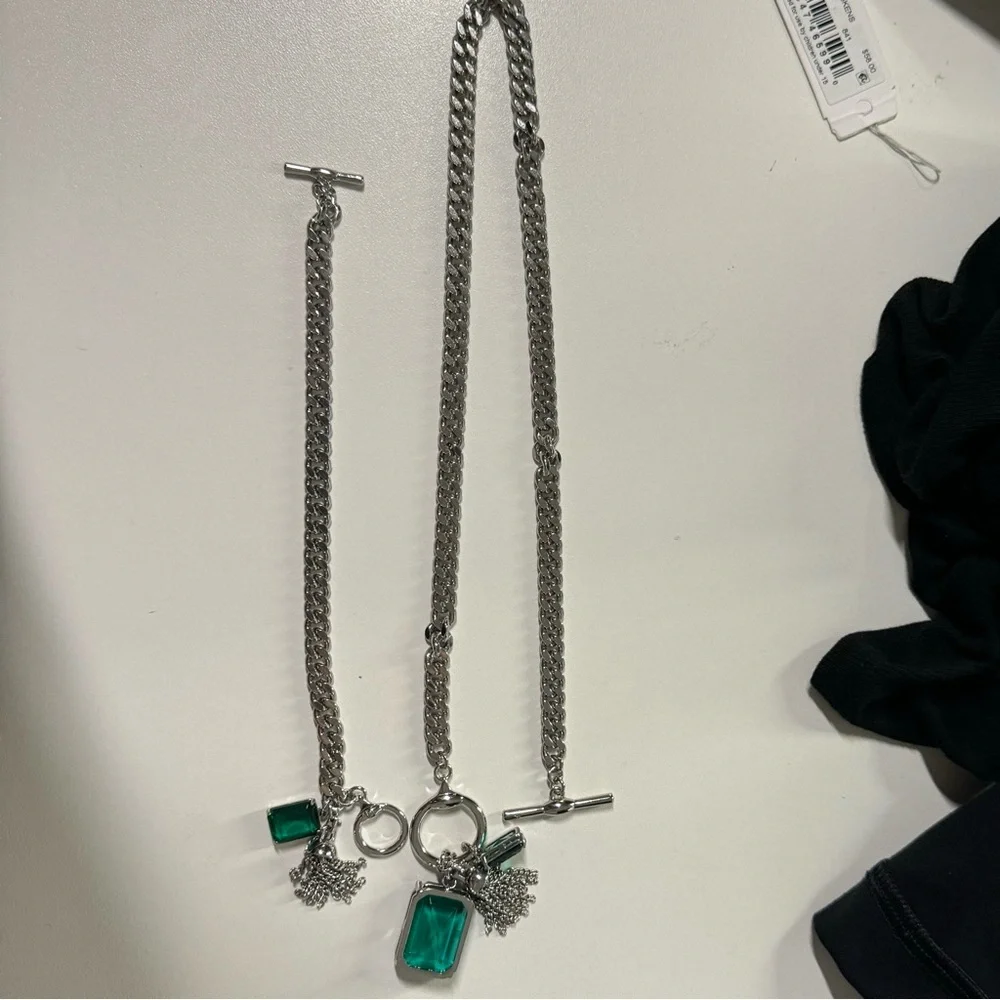 RL ralph Lauren necklace and bracelet green gem silver - Picture 8 of 10